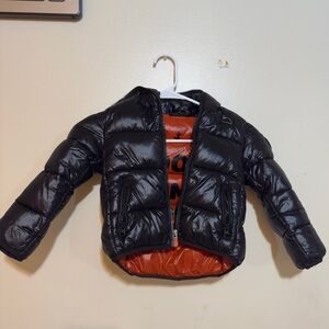 SAVE THE DUCK Kids Black Puffer Jacket with Orange Lining